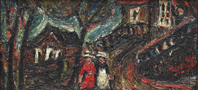 EVERT LINDFORS. "Min väns hus", olja på duk, signerad.