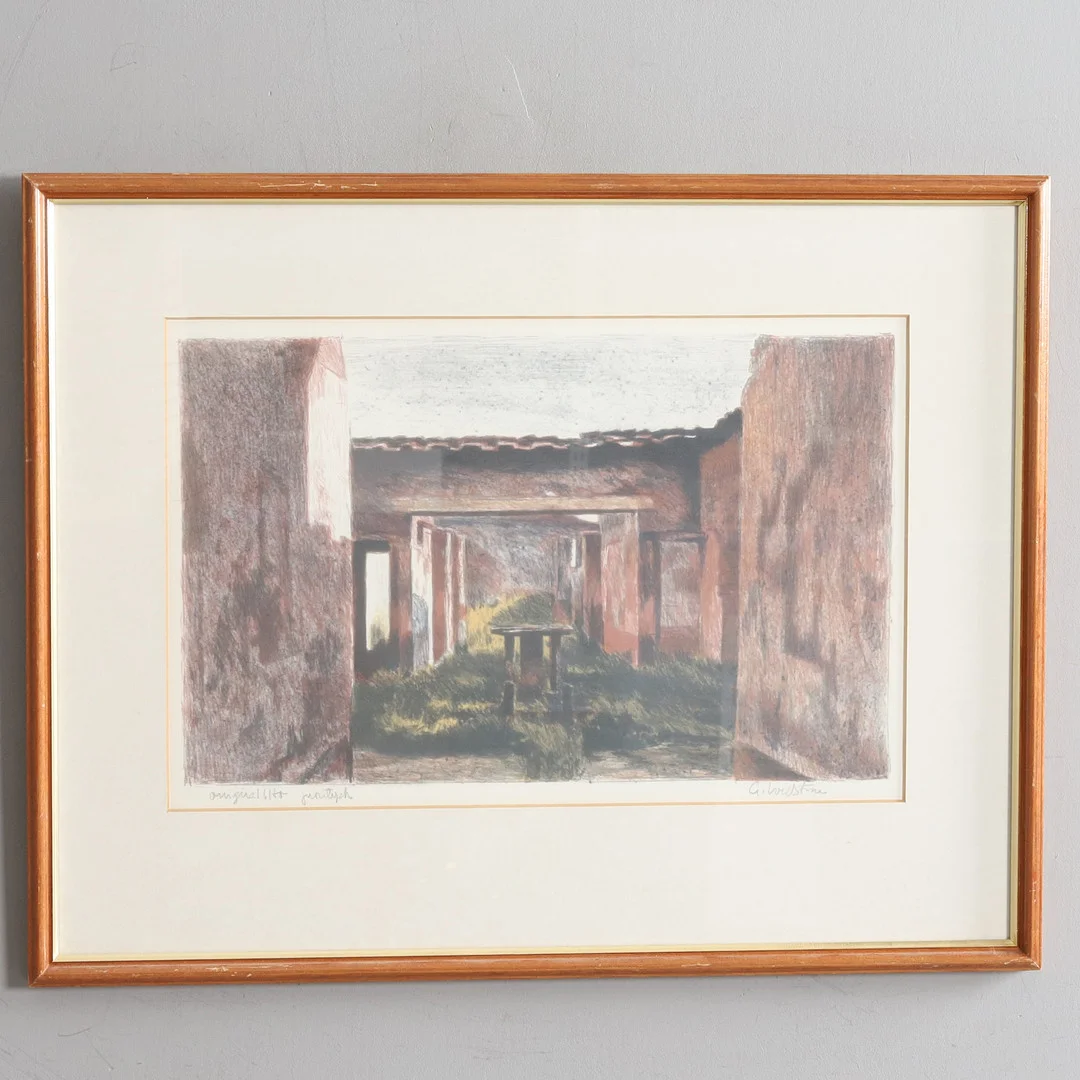 GERHARD NORDSTRÖM (1925-2019), färglitografi, orginal lito provtryck, "Hus i Pompeji". — Engravings & Prints — Örebro Stadsauktioner