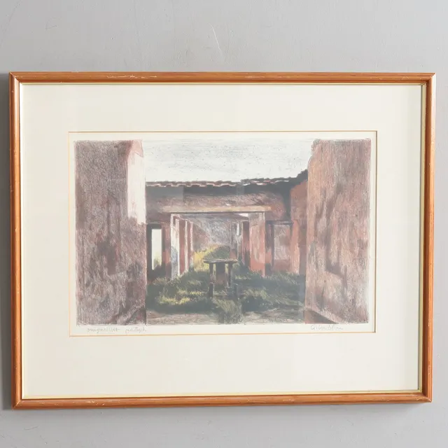 GERHARD NORDSTRÖM (1925-2019), färglitografi, orginal lito provtryck, "Hus i Pompeji".
