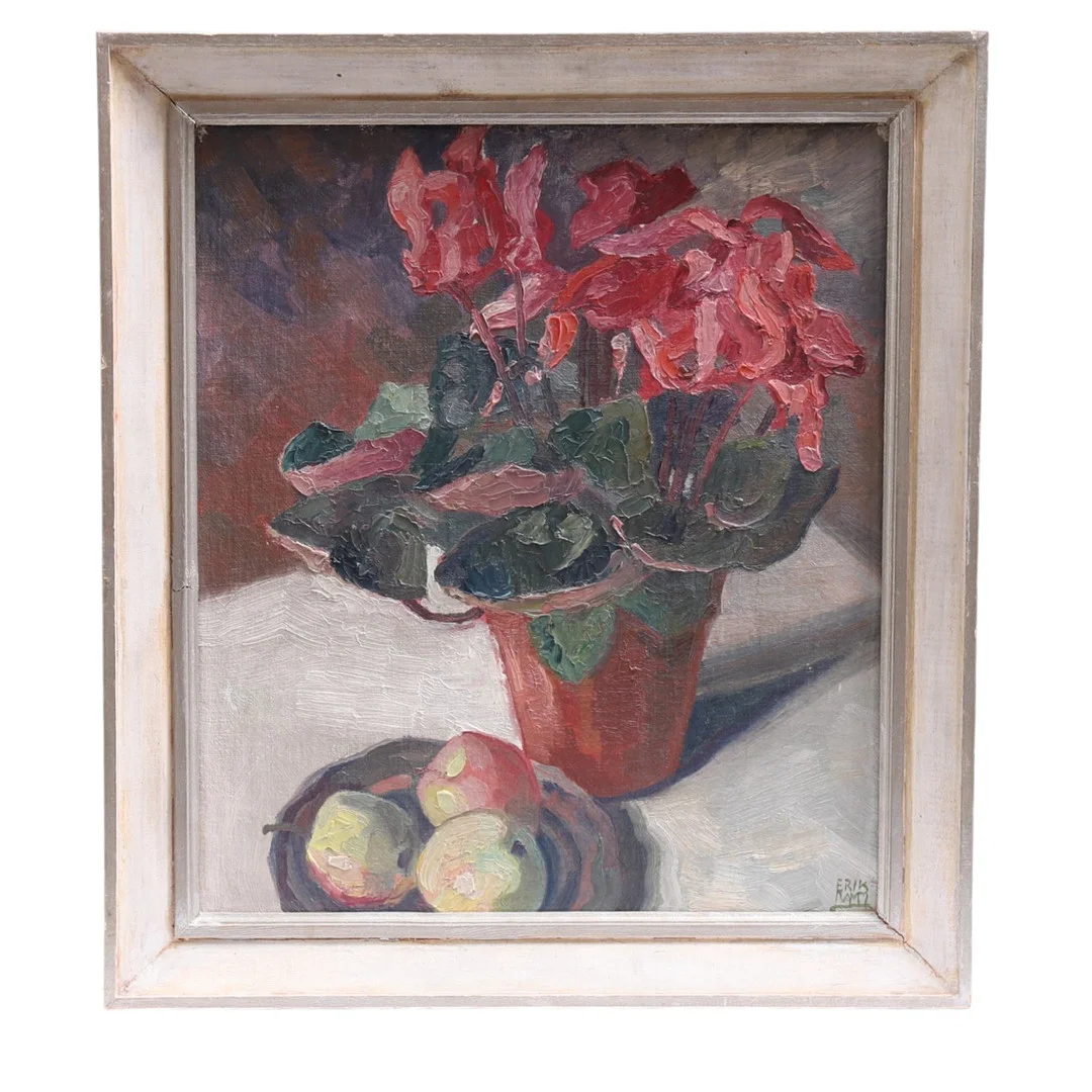ERIK LAMM. Olja på pannå, blomsterstilleben, signerad. — Paintings — Gomér & Andersson Nyköping