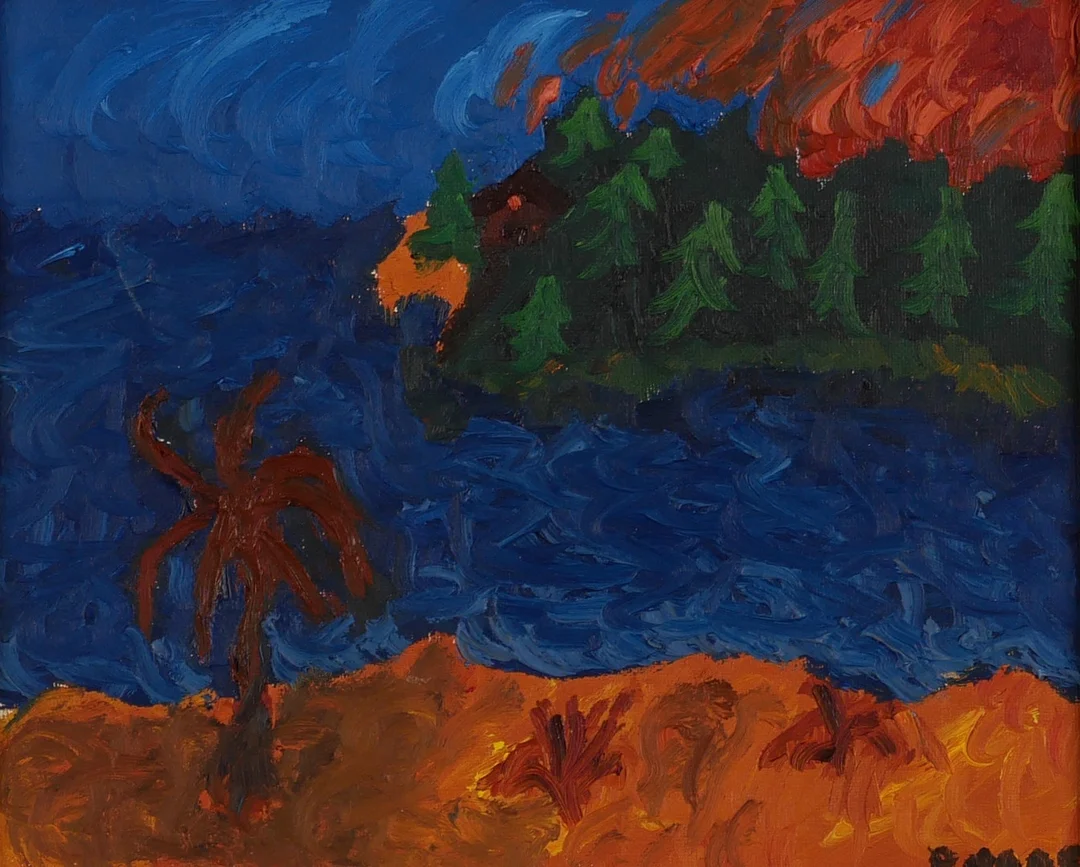 OIDENTIFIERAD KONSTNÄR. Koloristiskt landskap, olja på duk, signerad. — Paintings — Auktionsfirma Kenneth Svensson i Kalmar