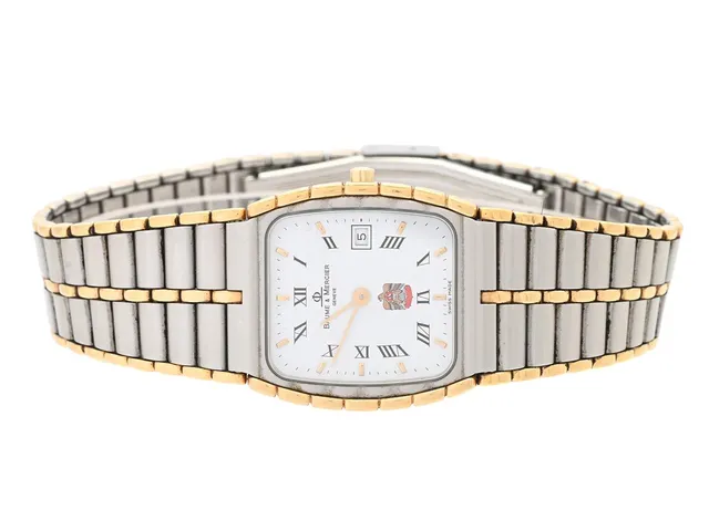 BAUME & MERCIER, Geneve, Bamboo, "UAE Dial", Serie nr. 1508080, Boett nr. 5750, herrur, 27 x 32 mm, bicolour, quartz, mineralglas, datum, integrerad originallänk, viklås, ca 1985, box, ytterkartong.