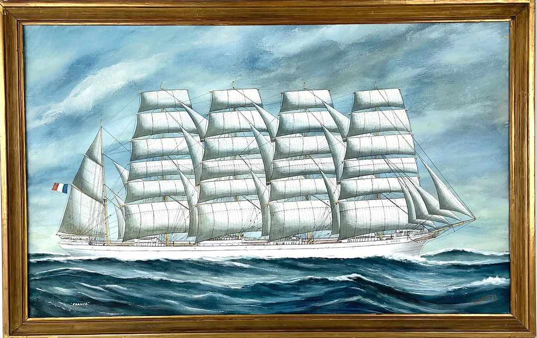GUSTAF FREDRIKSSON (1901 - 1982), gouache, skeppsporträtt "France", signerad G Fredriksson. — Paintings — Roslagens Auktionsverk
