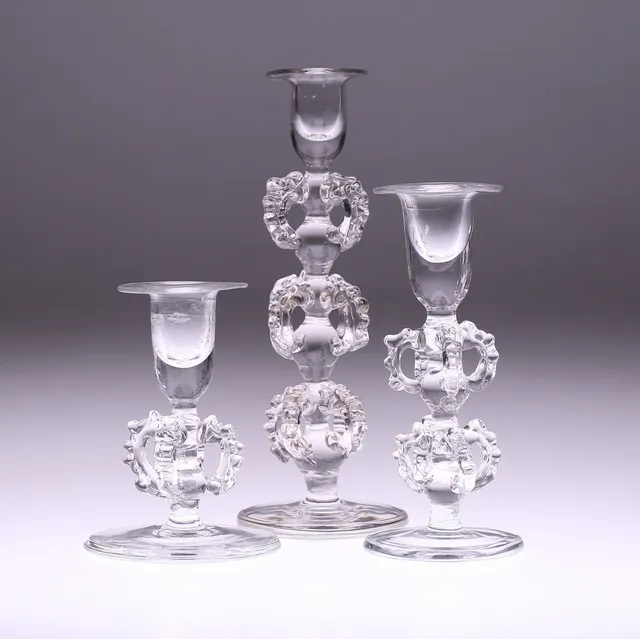 BENGT HEINTZE. ljusstakar, 3 st, glas, Kosta, signerade.