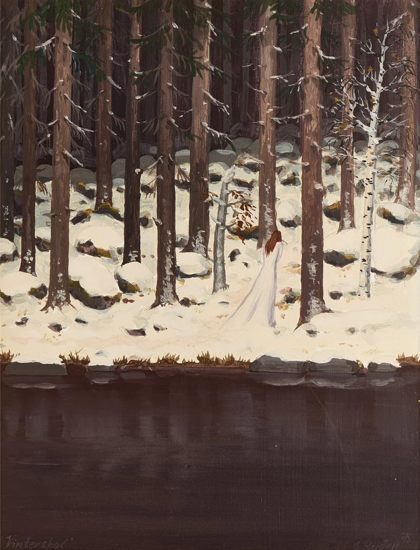 INGER RYDÉN (född 1944): "Vinterskog", signerad och daterad 75, olja på pannå. — Paintings — Crafoord Auktioner Stockholm