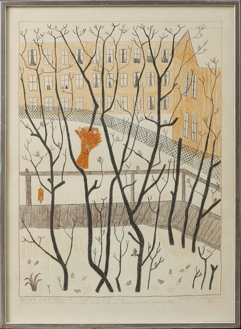 MONA JOHANSSON. Motiv från Getebergsäng, litografi, signerad och numrerad 73/398. — Engravings & Prints — Göteborgs Auktionsverk