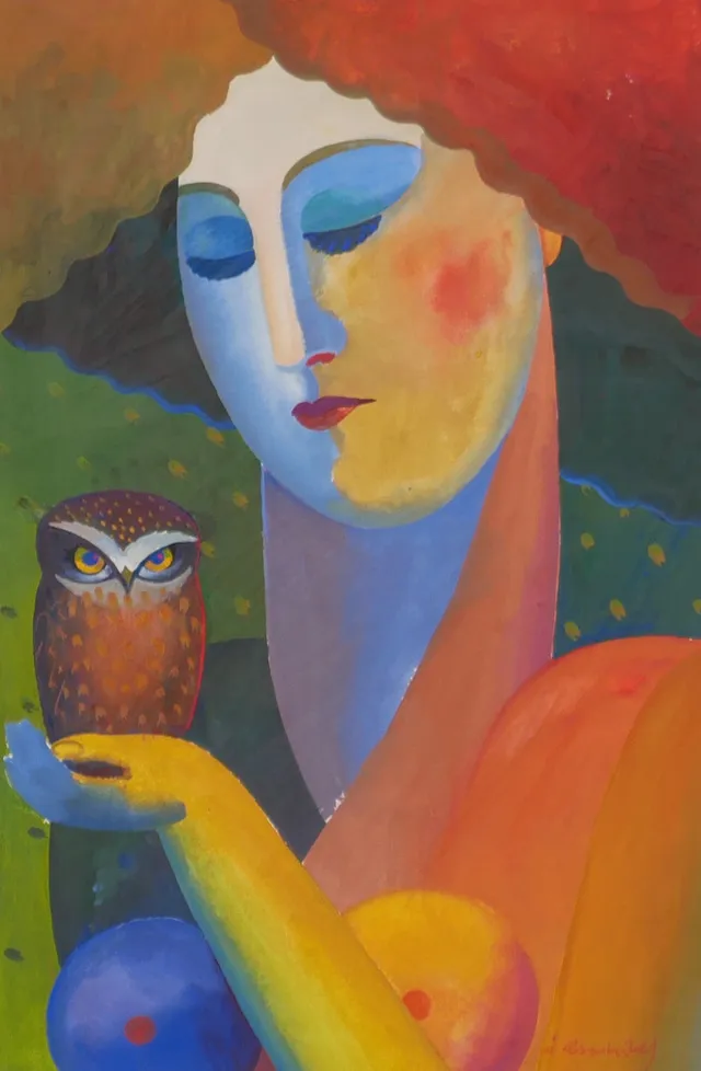 ÅKE ARENHILL. "En blålysande kvinna", tidningspublicerad, gouache, signerad Å Arenhill.