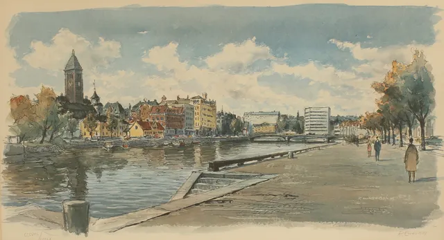 ROLF ERIKSSON. Färglitografi, "Norrköpingsmotiv", signerad och numrerad.