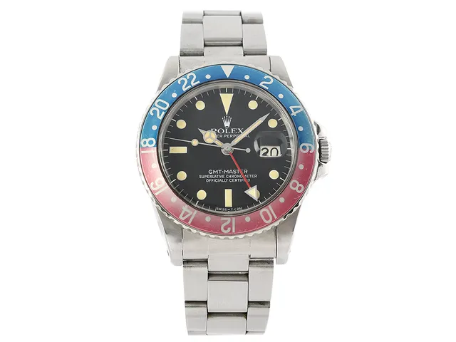 ROLEX, Oyster Perpetual, Date, GMT-Master (Swiss-T<25), Chronometer, Ref nr. 16750, Serie nr. 6250749, Cal 3075, Verk nr. 0451343, Boett nr. 16750, herrur, 40 mm, stål, automatisk, plexiglas, datum, 24-timmarsvisning, defekt (akut servicebehov), målad 24-timmarsvisare, Oysterlänk, viklås, Ref nr. 78360-VE/580, ca 1979, box, ytterkartong.