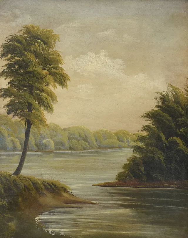 UNKNOWN ARTIST, Landscape painting, oil on canvas. 19th century.