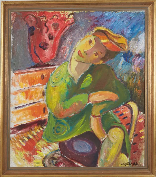 OLLE KRANTZ (1906-1999). Figurscen, olja på duk, signerad.