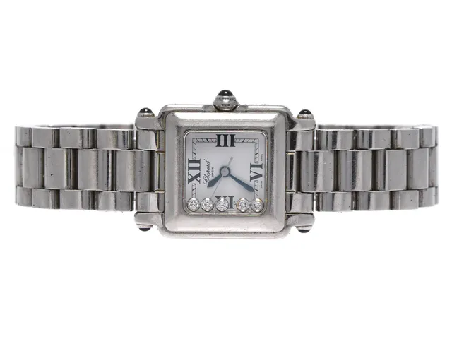 CHOPARD, Genève, Happy Sport, Serie nr. 879765, Boett nr. 27/8893-23/8892, damur, 22 x 20 mm, stål, quartz, safirglas, briljanter (5 st. TW/VVS), originallänk, viklås, ca 1999, box.