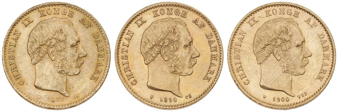 20 kr 1877 and 1890 CS as well as 1900 VBP, H 8A-B, F 295, in total 3 pcs — Coins, Medals & Banknotes/Denmark/Christian IX, 1863–1906 — Bruun Rasmussen