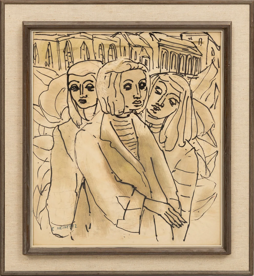ERIK HEINERTZ. Figurscen, tusch på papper, signerad. — Paintings — Auktionshuset Kolonn