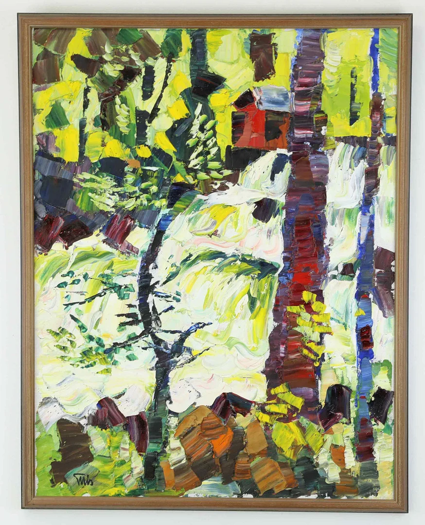 BENGT ELLIS (1923-2007). Olja på duk, Natur, Abstrakt, signerad. — Paintings — Hälsinglands Auktionsverk