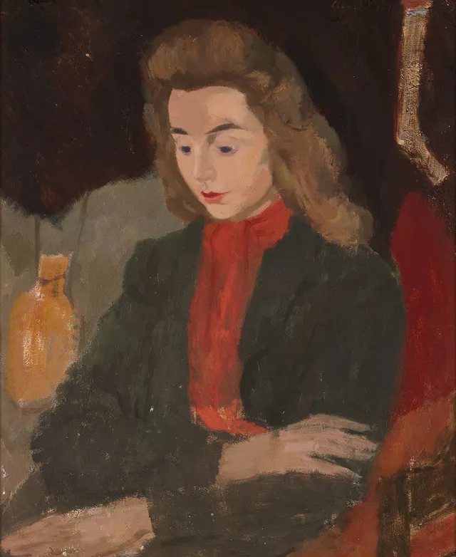 CURT CLEMENS (1911-1947). Kvinna med röd sjal, signerad och daterad 1941, olja på pannå.
