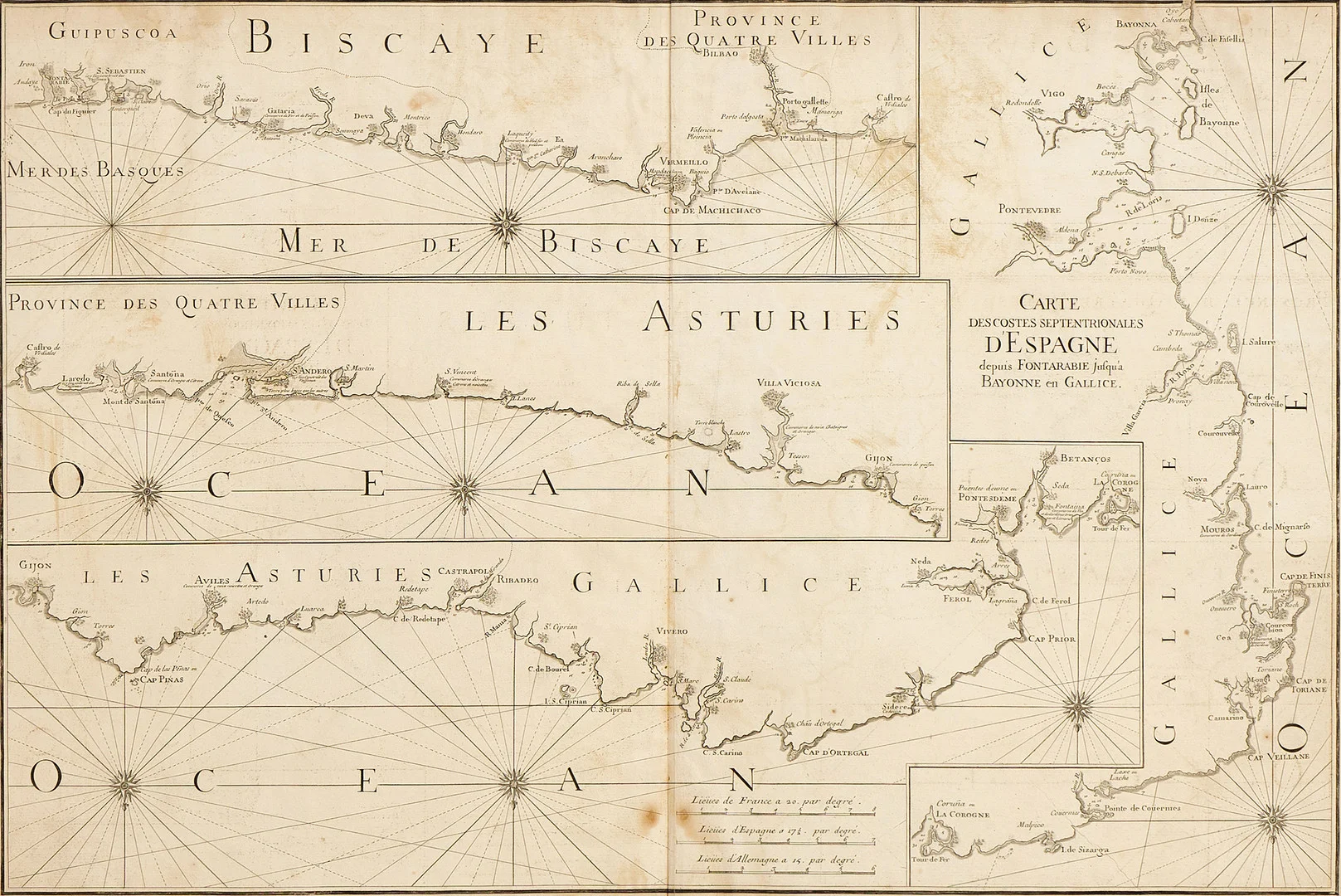 JAILLOT, Carte des Costes Septentrionales d'Espagne depuis Fontarabie, jusqu'a Bayonne en Gallice, 1693. BELLIN, Còtes de France, 1792. — Maps — Crafoord Auktioner Stockholm