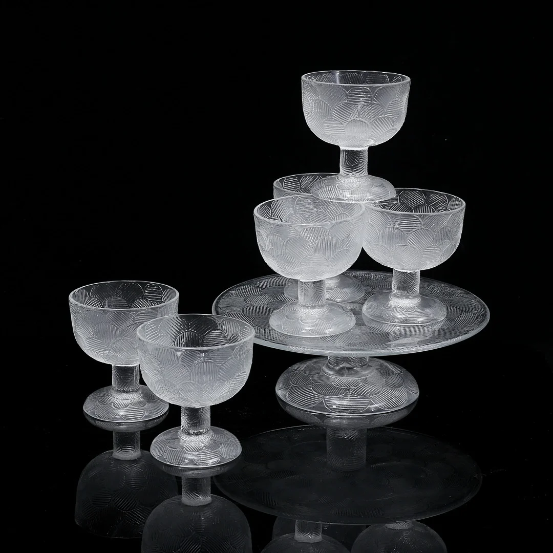 HEIKKI ORVOLA. Skålar 6 st, samt fat på fot, Miranda", Arabia, Finland. — Utility glass — Auktionshuset Thelin & Johansson