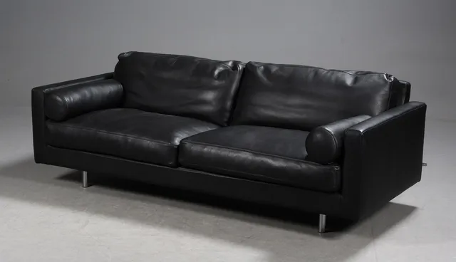 Jens Juul Eilersen. Three-seater sofa, model LIFT, newly reupholstered, black aniline leather