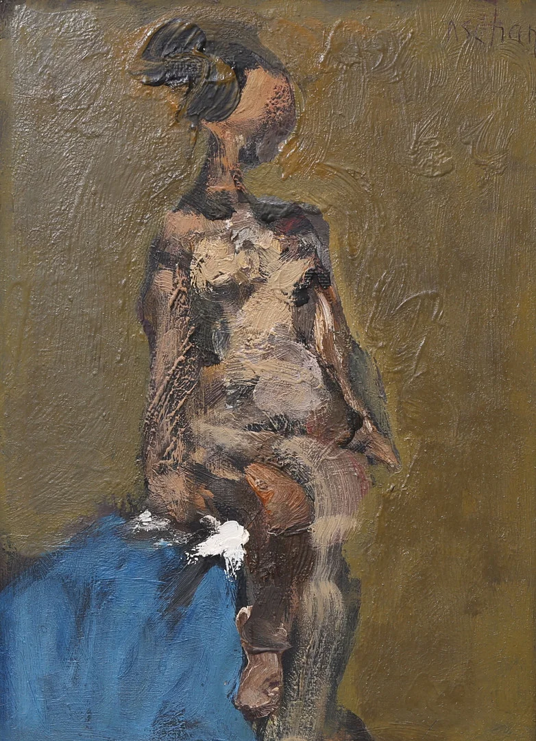 ULF ASCHAN. Kvinnostudie, olja på pannå, signerad. — Paintings — Växjö Auktionskammare