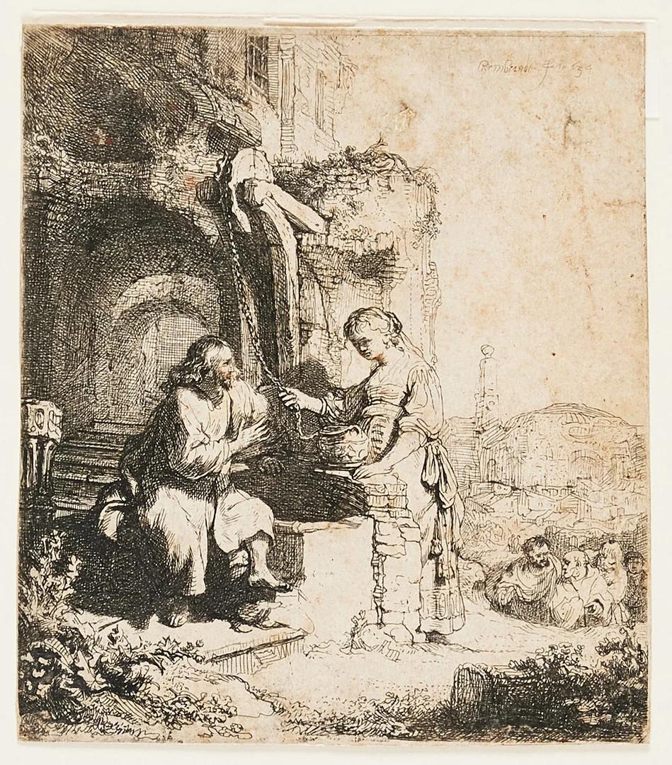REMBRANDT HARMENSZ VAN RIJN. Christ and the Woman of Samaria among Ruins. — Engravings & Prints — Stockholms Auktionsverk Fine Art