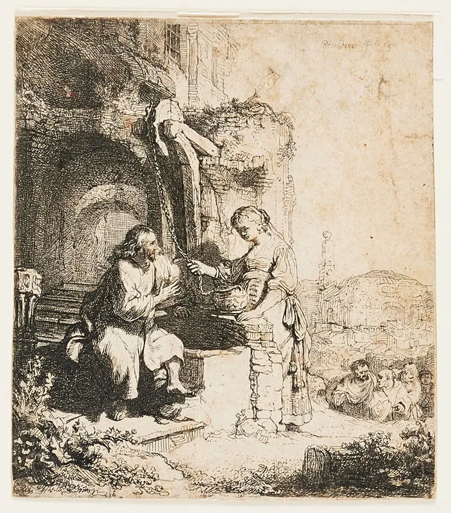 REMBRANDT HARMENSZ VAN RIJN. Christ and the Woman of Samaria among Ruins.