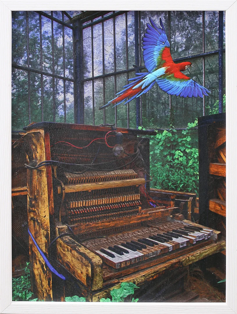 BENGT BENGTSSON. "The Old Piano", blandteknik, signerad Bengt B., numrerad 9/30. — Paintings — Garpenhus Auktioner