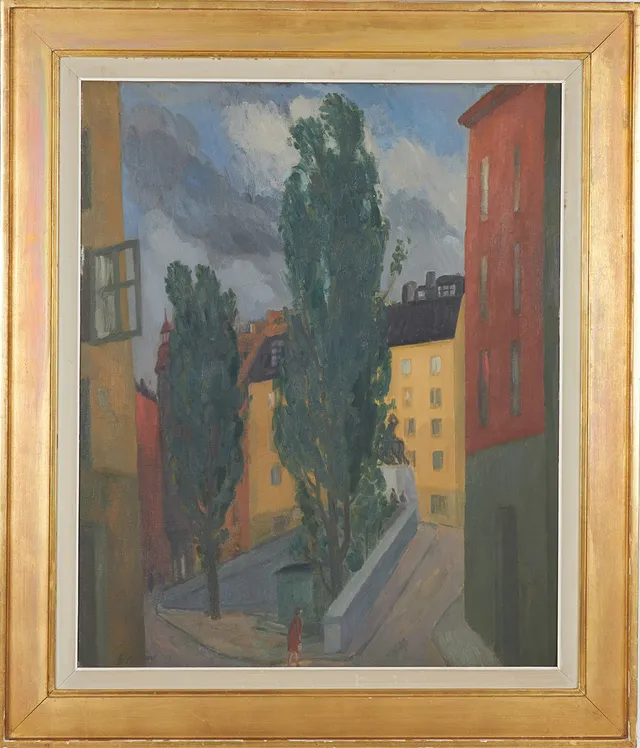 LENNART GRAM. "Köpmanbrinken", olja på duk, signerad.