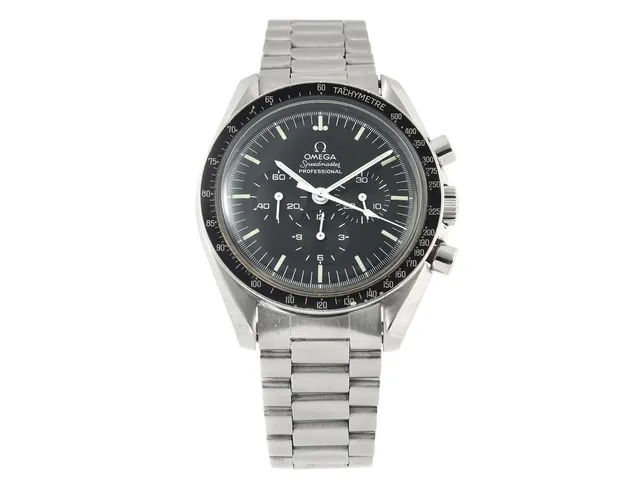 OMEGA, Speedmaster, Professional (T Swiss Made T), "Tachymetre", Cal 861, Serie nr. 39185905, Ref nr. SU 145.022, Boett nr. 145.022-76 ST (HF), kronograf (nollställer ej), herrur, 42 mm, stål, manuell, plexiglas, utbytta visare (Luminova), servicebehov, originallänk, viklås (defekt), Ref nr. 1171/633, ca 1976, serviceetui.