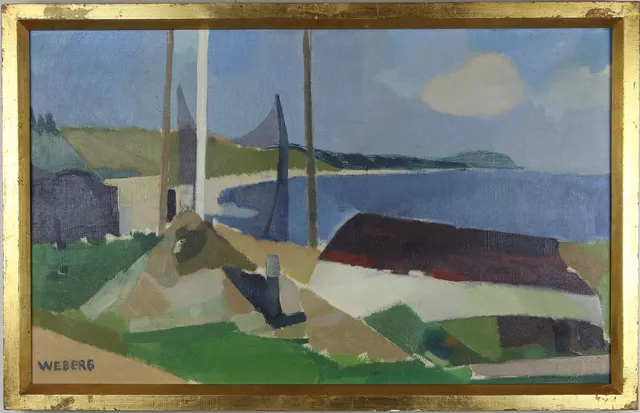 WILLIE WEBERG. Olja på duk, hamnmotiv, signerad Weberg.