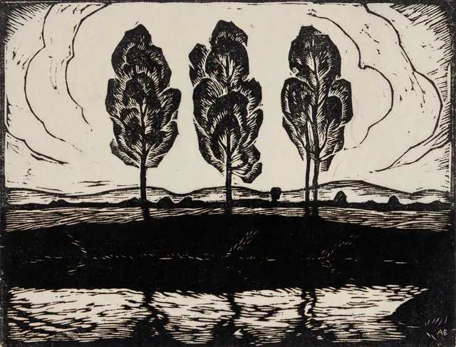 ANNIE BERGMAN (Liège, Belgien 1889 -1987 Stockholm), "Vid åkanten", signerad och daterad 1924, träsnitt.