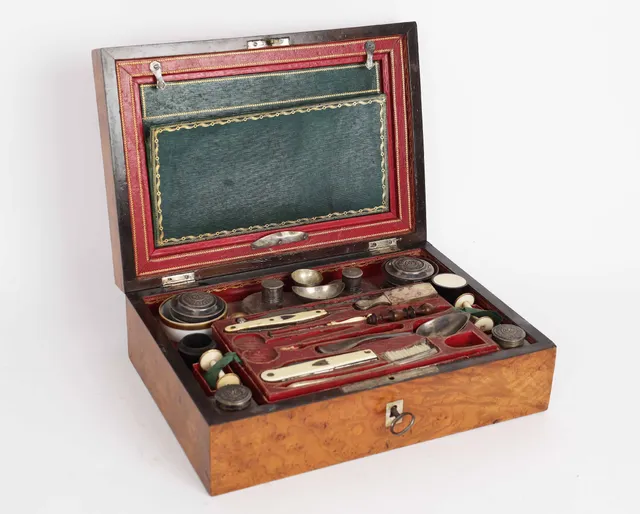 Travel box with numerous accessories, circa 1900