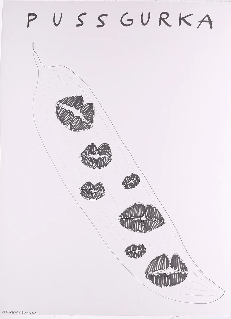 MARTIN MÖLDENER. "Pussgurka", tusch på passepartout, signerad. — Drawings — Gomér & Andersson Linköping