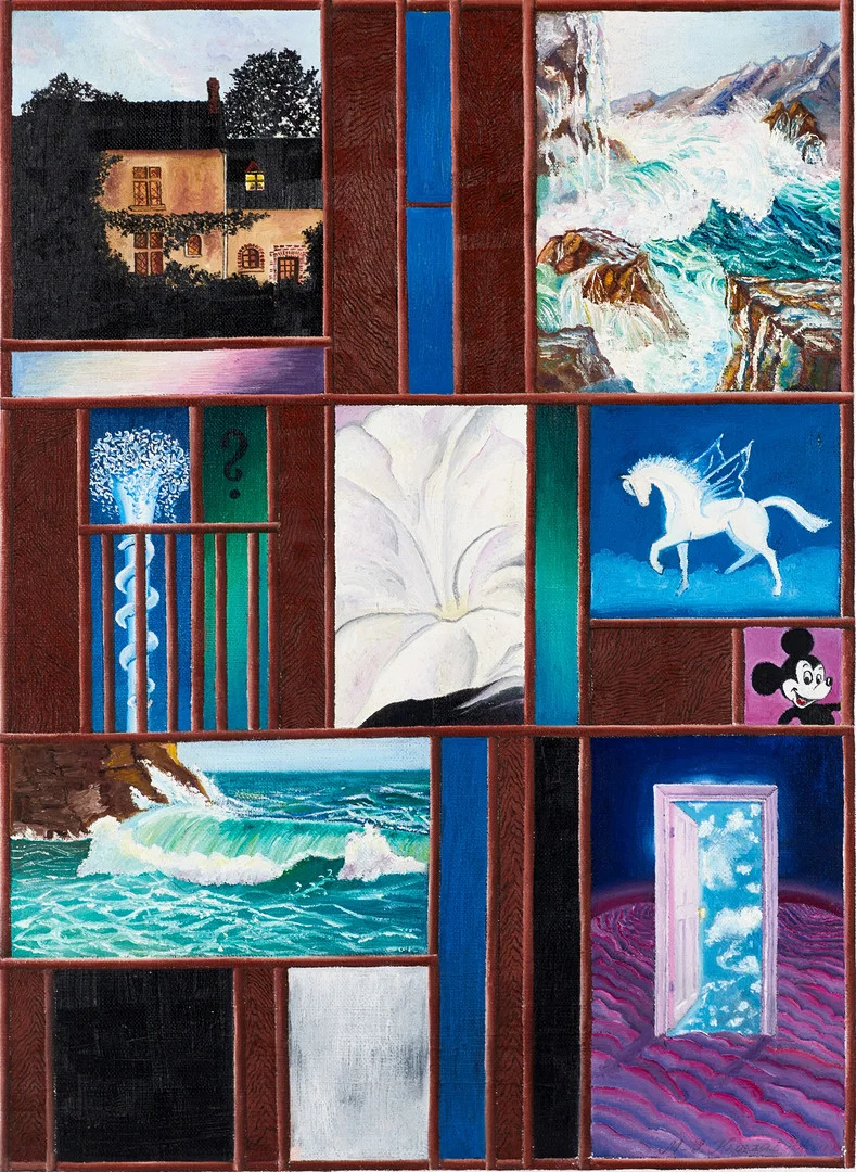 OIDENTIFIERAD KONSTNÄR, surrealistisk komposition, signerad och daterad 1980-tal, olja på duk. — Paintings — Crafoord Auktioner Stockholm