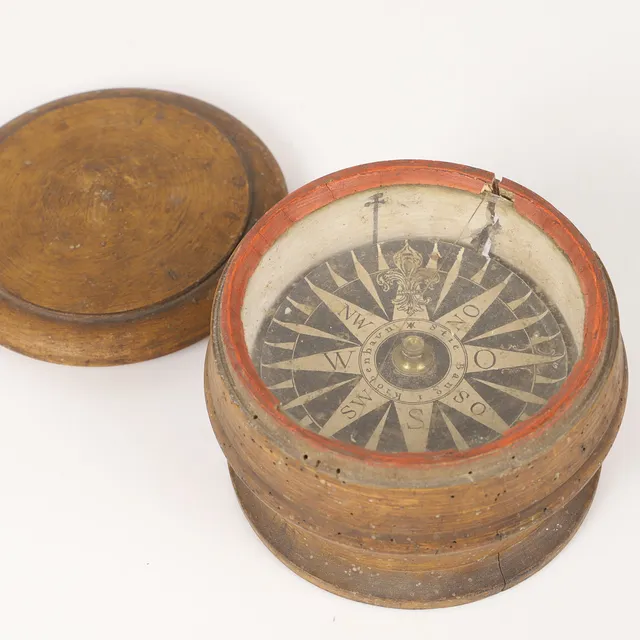 KOMPASS, trä/glas, Stie Bang, Köpenhamn, 1700/1800-tal.