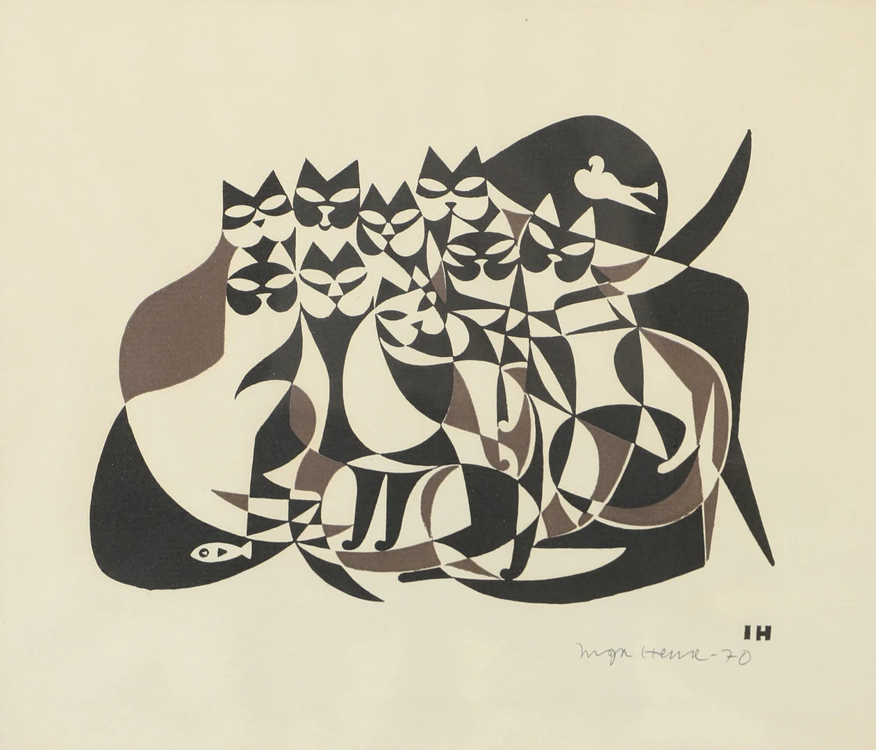 INGA HENSE. Katter, signerat tryck. — Engravings & Prints — Helsingborgs Auktionskammare