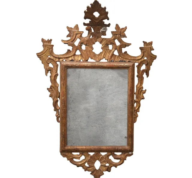 Charles III ornamental mirror in carved, stuccoed and gilt wood, 18th Century.