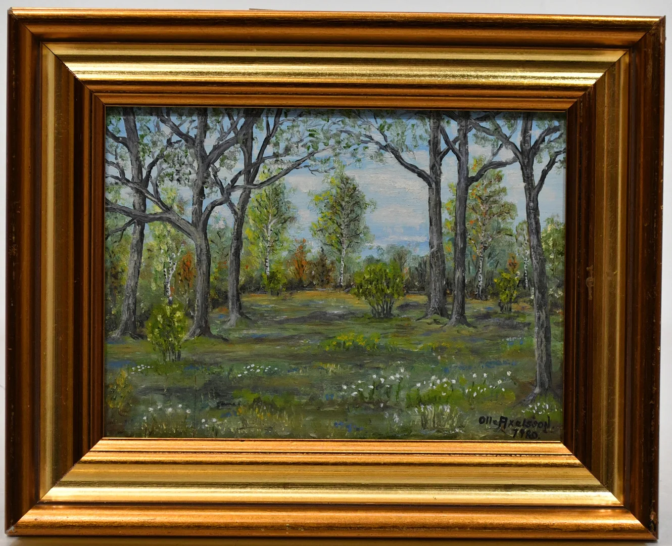 OLLE AXELSSON. Skogsglänta. Olja på pannå. — Paintings — Connoisseur Bokauktioner