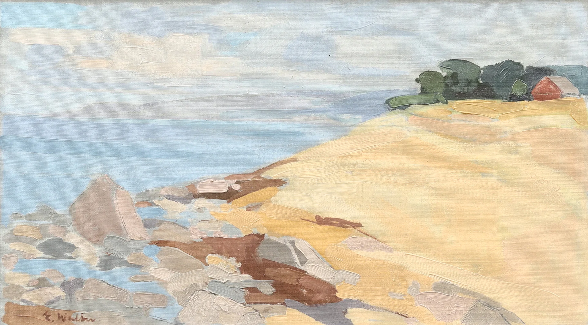 ERIK WALTER PERSSON. Kustlandskap med Stenshuvud i bakgrund olja på duk, signerad. — Paintings — Garpenhus Auktioner