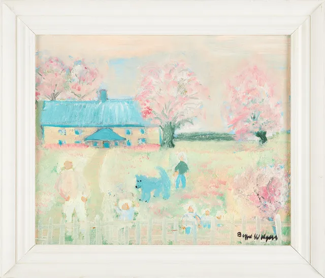 BEPPE WOLGERS. "Barn i blomningstid", olja på duk, signerad.