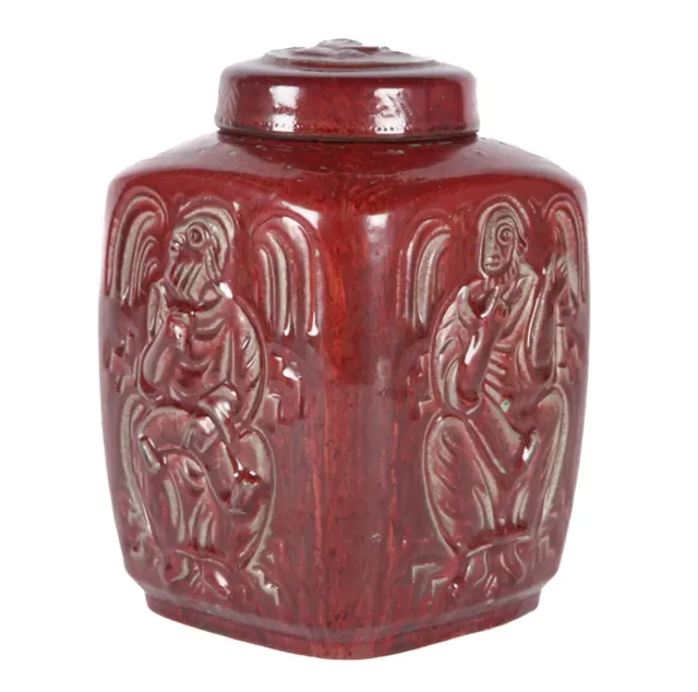 Jais Nielsen for Royal Copenhagen. Stoneware lidded jar with oxblood glaze, no. 2964