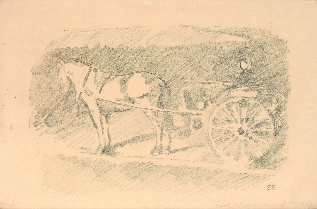 Werenskiold, Erik — Hest og tralle, 1917 — Kunst/Grafikk — Blomqvist