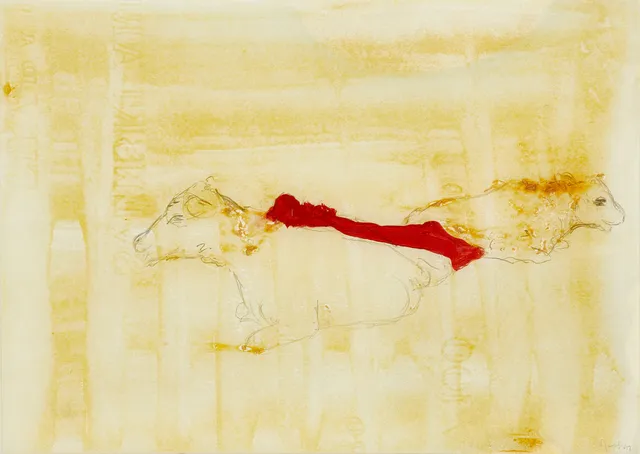 ULF ROLLOF (Sverige, född 1961). "Tjur", signerad och daterad-92, blandteknik: papper, pigment, latex, bivax.
