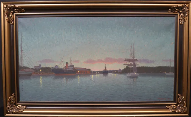 OTTO LINDBERG. Hamnlandskap. Olja på duk, signerad samt daterad 1936.
