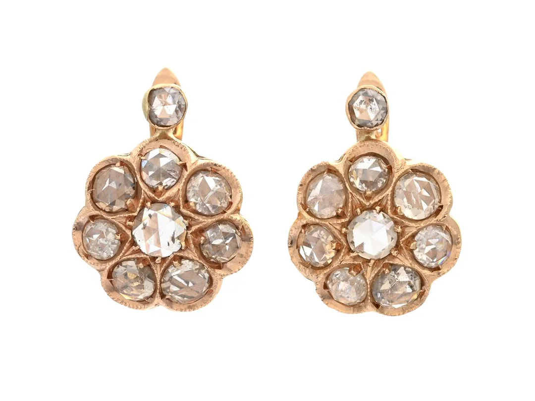 ÖRHÄNGEN, 14K guld, 16 rosenslipade diamanter, ca TCr-TCa/P, vikt 6,5 g, nagg på diamanter. — Smycken/Örhängen — Kaplans