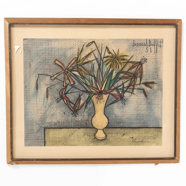 BERNARD BUFFET. Litografi, Bouquet de fleurs. signerad & numrerad 225/300.