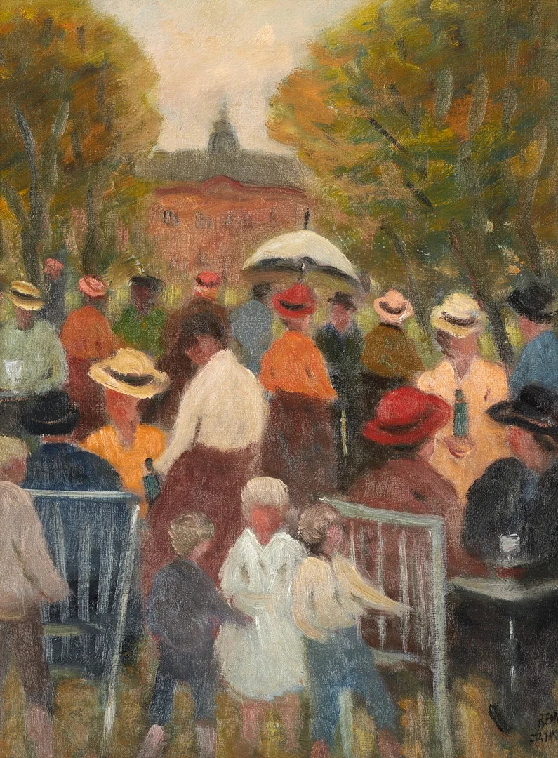 BENGT FRANSSON (SVERIGE, FÖDD 1935). Café med folkvimmel, signerad Bengt Fransson, olja på duk. — Paintings — Crafoord Auktioner Stockholm