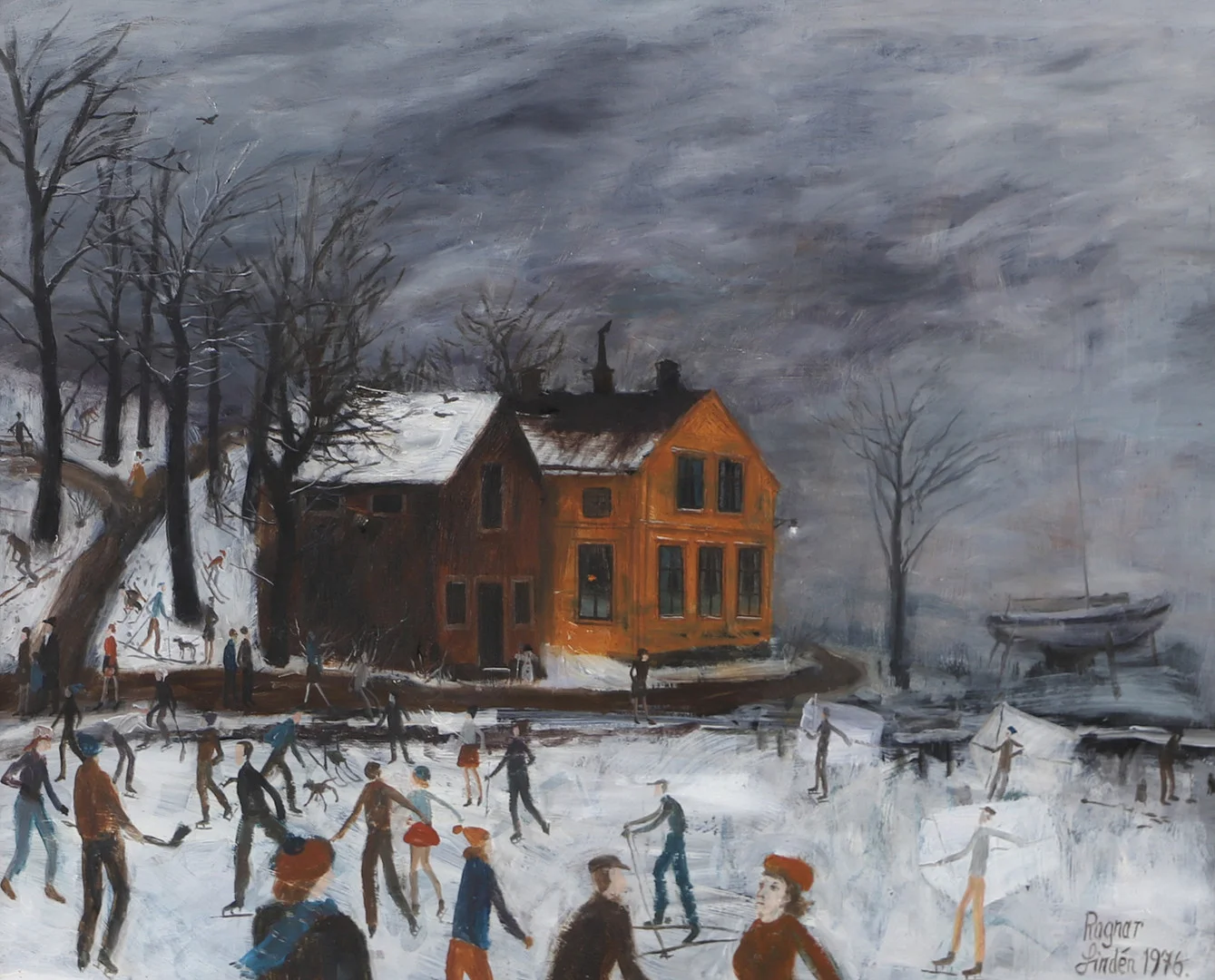 RAGNAR LINDÉN. "Kastellholmen Stockholm", olja på pannå, signerad 1976. — Paintings — Helsingborgs Auktionskammare