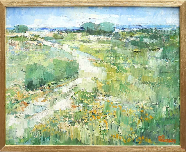 OLLE LARSSON. "Sommarsoldis, Cevennerna". Olja på pannå, signerad.