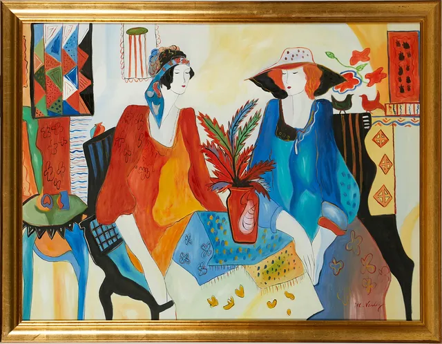 MARY VARLEY. Figurscen, olja på duk, signerad M Varley.